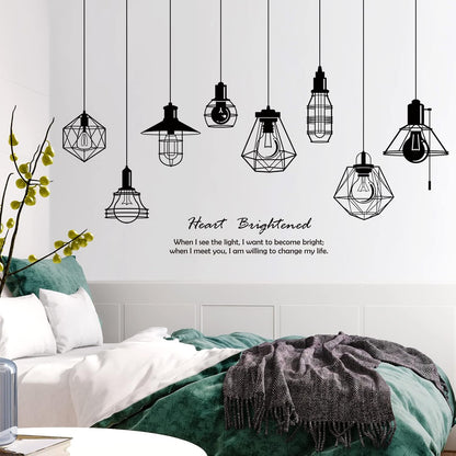 Removable 8pcs Hanging Black Vinyl Chandeliers Wall Sticker Quotes Heart Brightened Wall Decal DIY