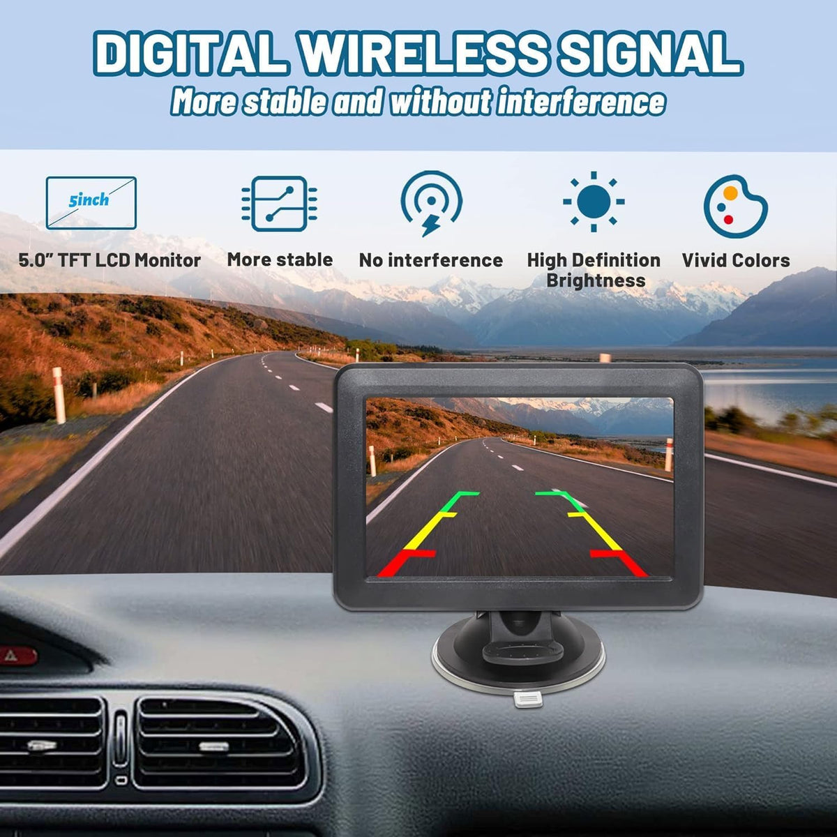 EWAY 2 Magnetic Wireless Backup Cameras HD1080P w/ 5" Split Screen Monitor Portable No Wiring
