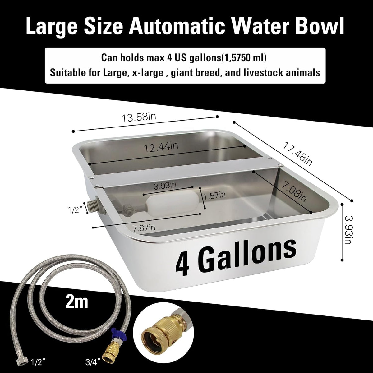 4Gal Automatic Water Bowl Dispenser for Dogs,Pig Waterer,Outdoor Automatic Dog Water Bowl,Stianless