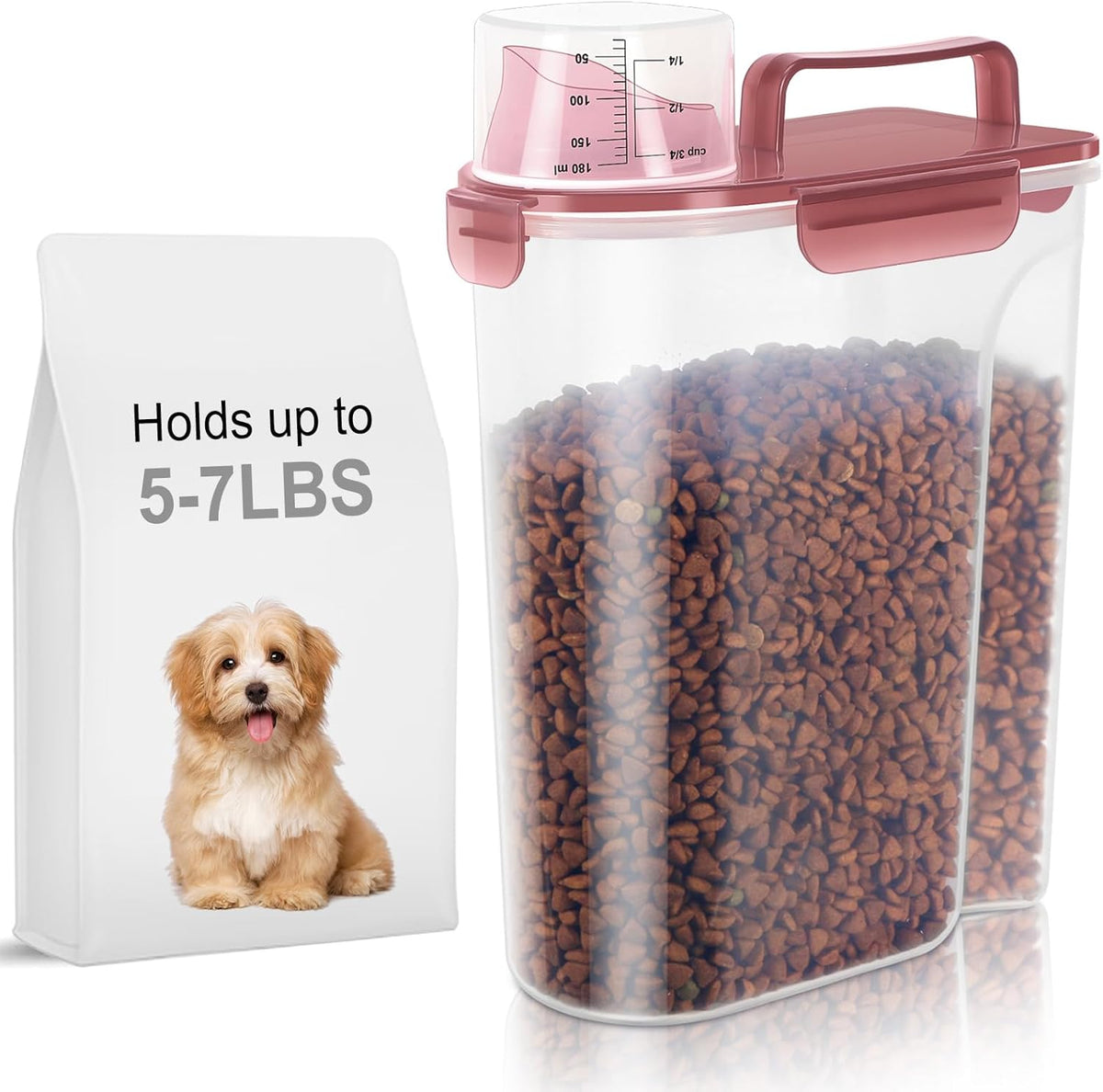 5-7Lbs Dog Cat Food Storage Container with Upgraded Large Nozzle BPA-free, 4 Snap Seals Plastic Pet