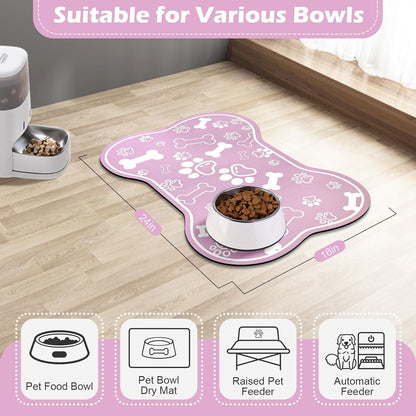 Dog Cat Mat for Food and Water,Rapid Absorbent Pet Feeding Mat, Bone Shaped Dog Placemat Bowl Mat