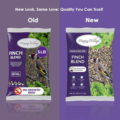 Finch Blend Bird Food - Mix of Sunflower Hearts/Kernels and Nyjer, 5 Pounds - No Grow Seed - For