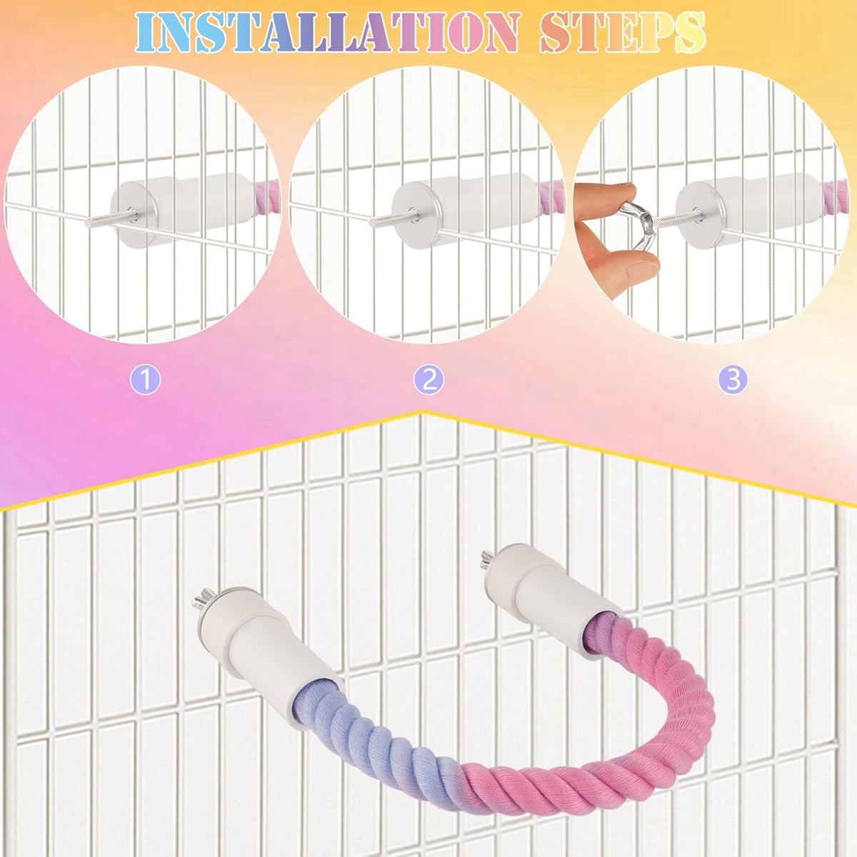 4Pcs Rope Perches for Bird Cages, Bendable Climbing Rope Cage Accessory Toy, Perfect for Parrots