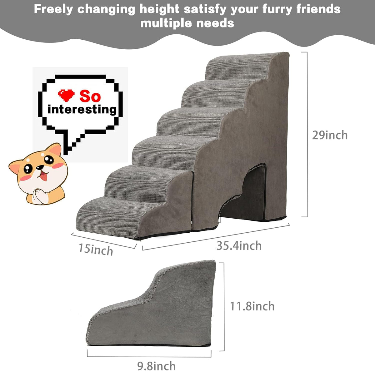 Dog Stairs for High Beds 25-30 inches Tall, 6-Step Dog Steps for High Bed for Doggies/Kitties, 30D