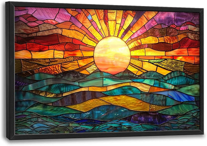 Quorin Boho Sun Large Wall Art Colorful Pictures Abstract Geometric Sun Sunset Sea Wall Decor