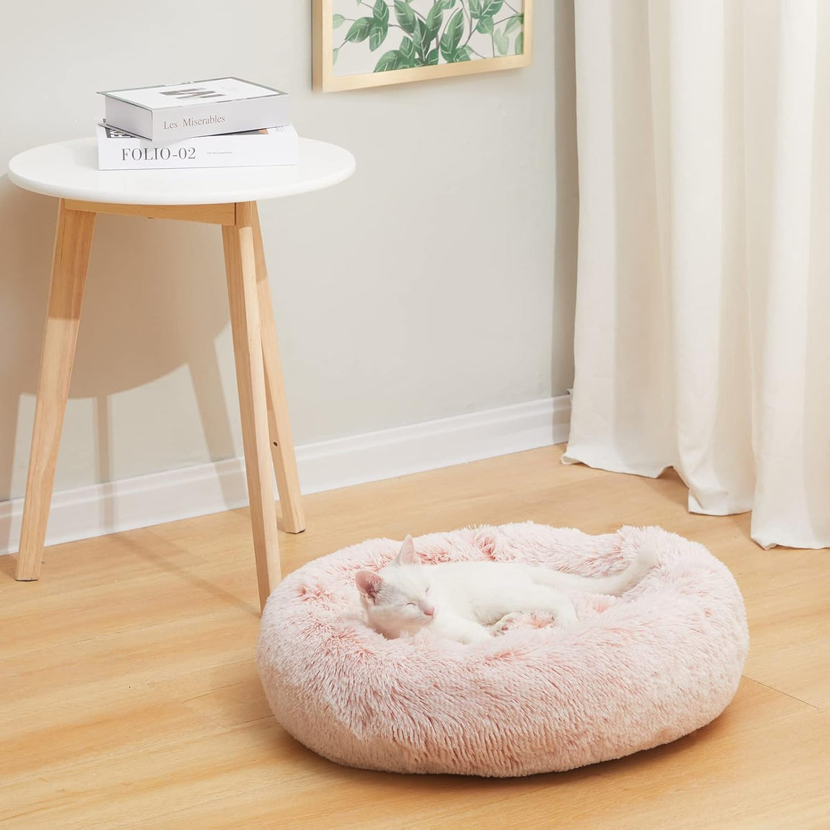 Bedfolks Calming Donut Dog Bed Cat Bed, 23 Inches Round Fluffy Dog Beds for Small Dogs, Machine