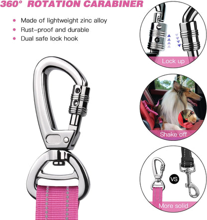 AUBELL Dog Seat Belt for Car,2 Pack Set 3-in-1 Adjustable Reflective Bungee Heavy Duty Dog Car