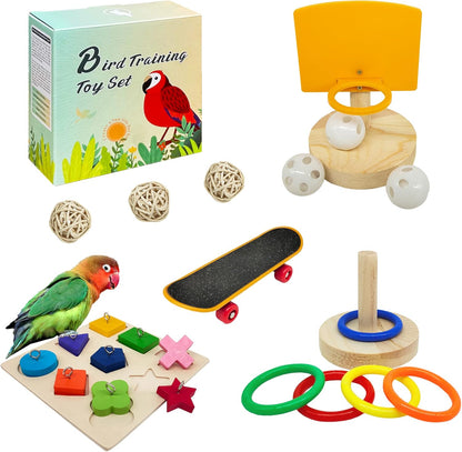 Bird Toys For Parakeets,5pcs Parrot Toys Set （Include Bird Basketball Toy、Bird Skateboard、Bird