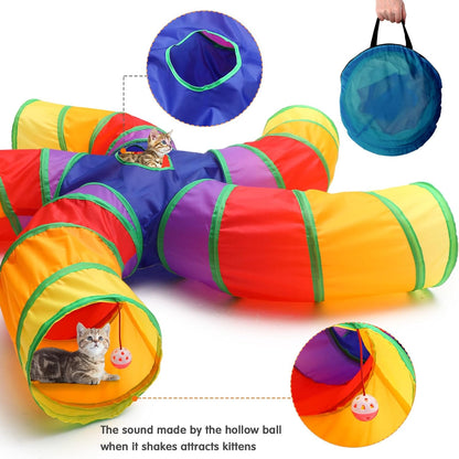 Poen 21 Pcs Cat Tunnel for Indoor Set Collapsible 5 Way Tubes with 20 Pcs Cat Kitten Toys