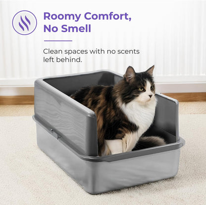 iPrimio XL Stainless Steel Litter Box with Enclosure - High-Sided Metal Litter Box for Large Cats
