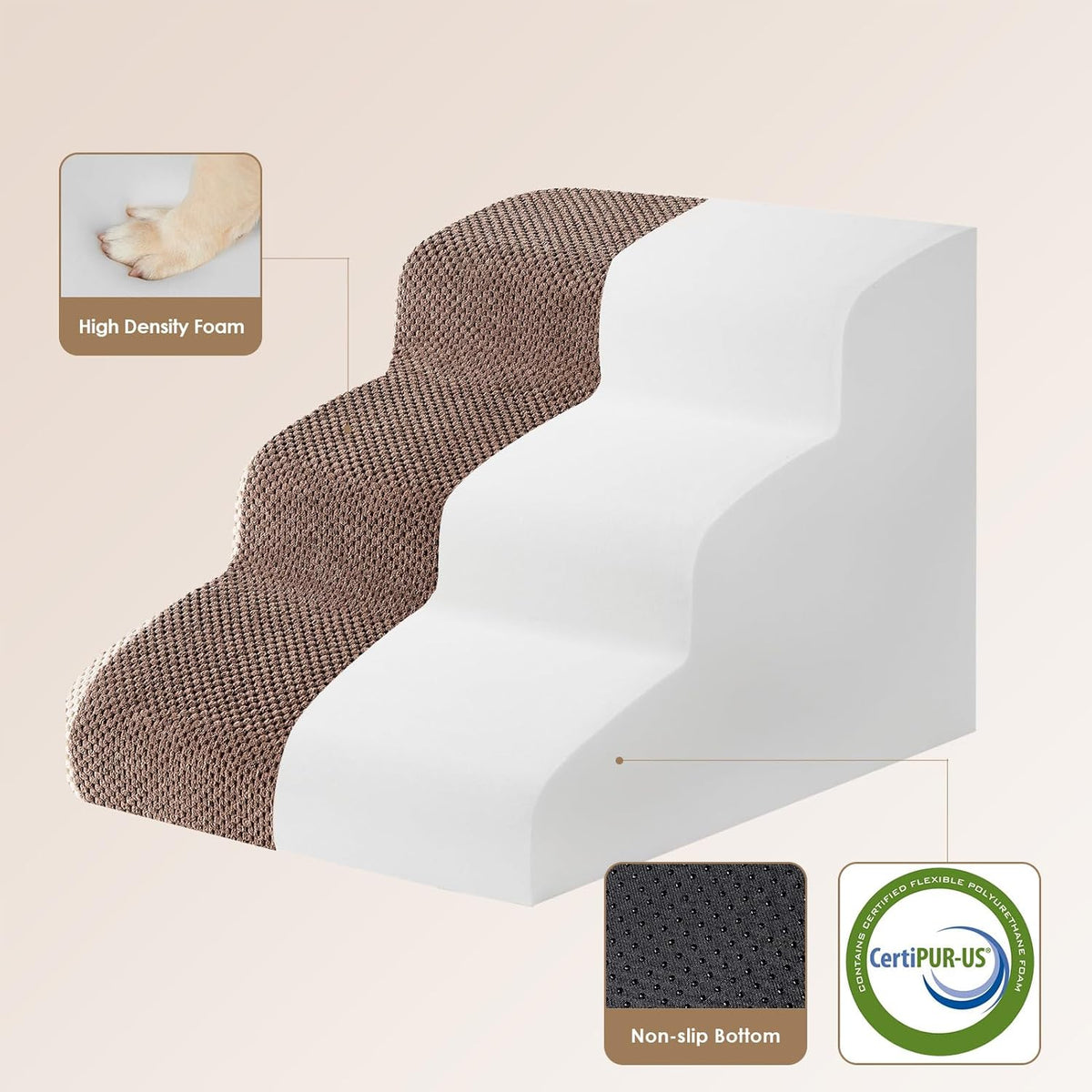 EHEYCIGA Curved Dog Stairs Ramp for Small Dogs 15.7" H, 3-Step Dog Steps for Couch Sofa and Chair