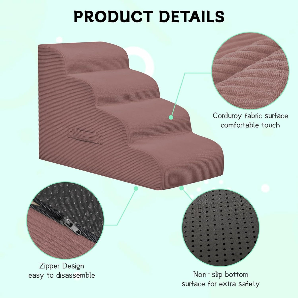 Dog Steps for Small Dogs, 3-Step Pet Ramp Stairs for High Beds and Sofa, Non-Slip Pet Stairs for