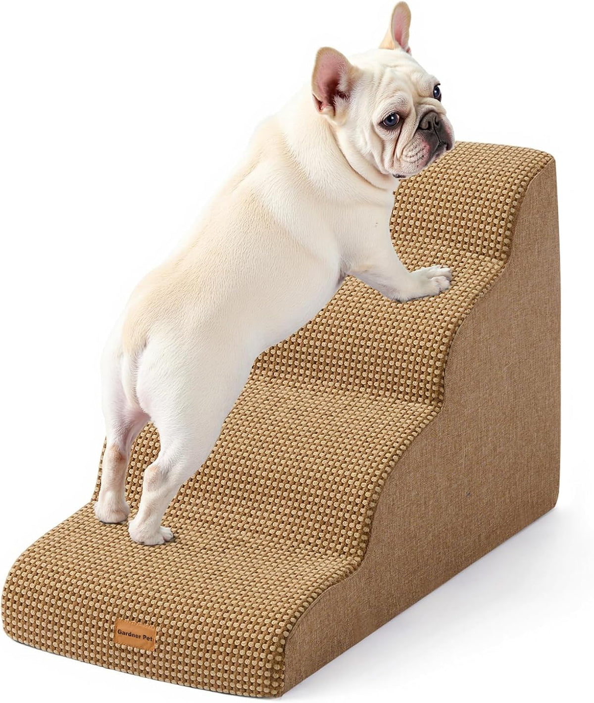 Gardner Pet Dog Stairs for Small Dogs 19.7" H, 4-Step Brown Curved Pet Stairs, Dog Steps for High