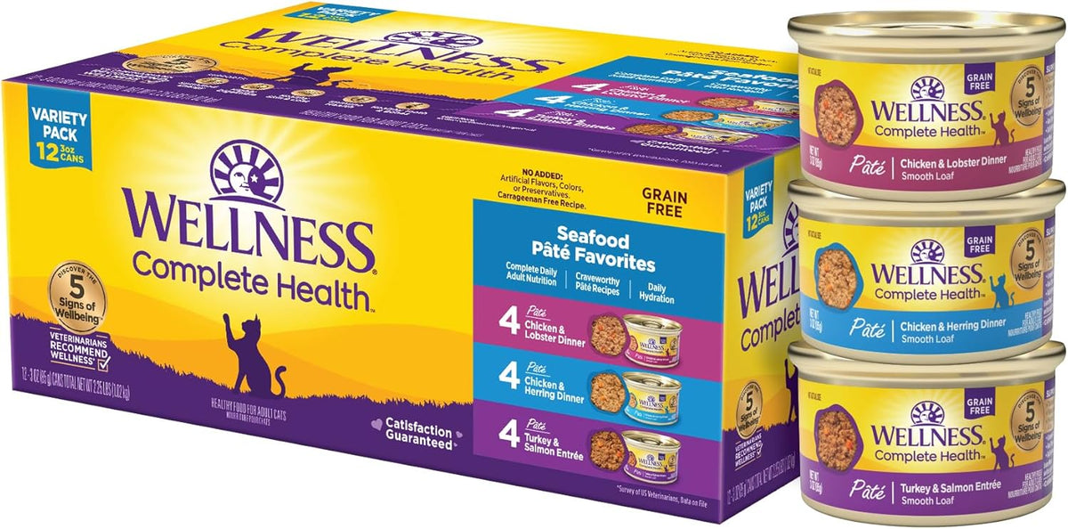 Wellness Complete Health Pate Adult Wet Cat Food, Natural, Protein-Rich, Grain-Free, 3 Ounce, 12