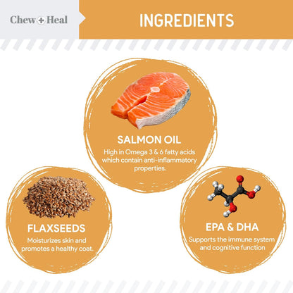 Omega 3 Fish Oil for Dogs -360 Soft Chew Omega Treats for Skin and Coat -Salmon Oil Blend of