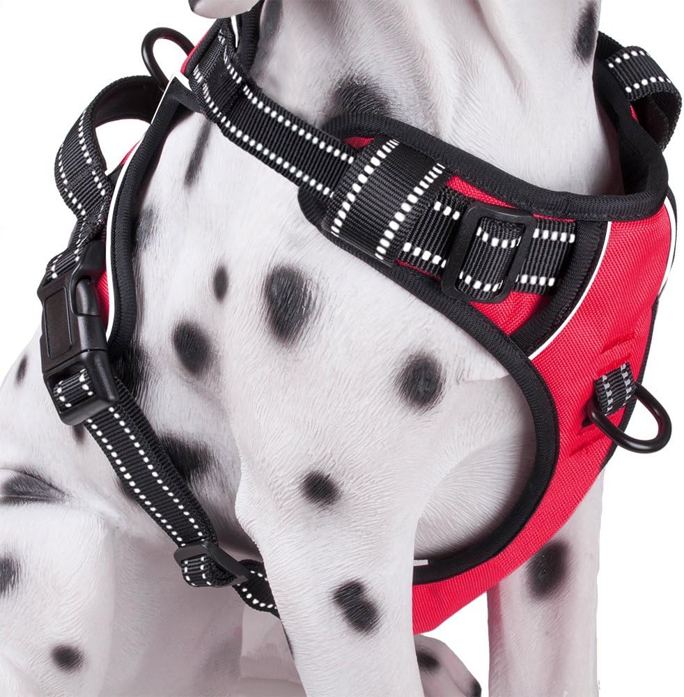 PoyPet No Pull Dog Harness, Reflective Comfortable Vest Harness with Front & Back 2 Leash