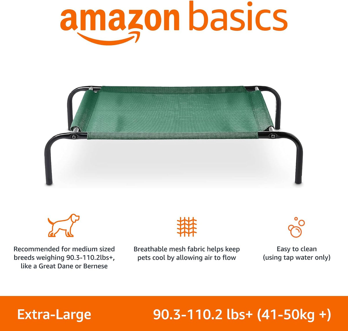 Amazon Basics Cooling Breathable Elevated Dog Bed with Durable Metal Frame, for Large Dogs