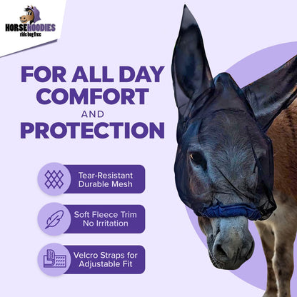 Donkey Fly Mask with Long Ears (Orange) Made in USA - Mule Fly Mask with Ears Protection from