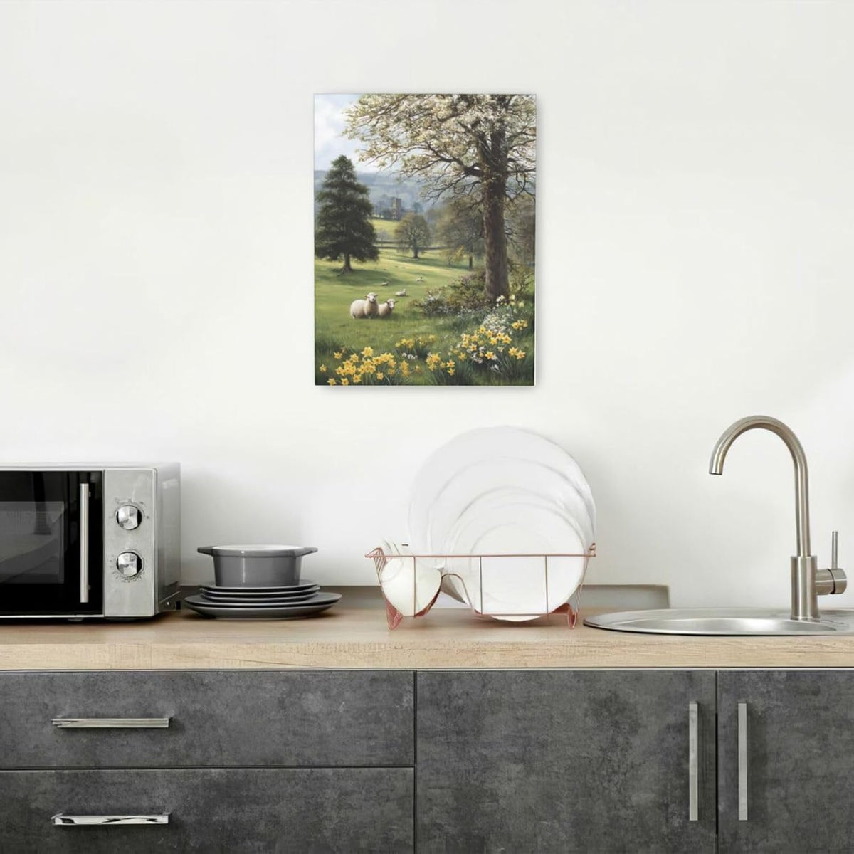 Country Sheep Canvas Wall Decor Farmhouse Rustic Lamb Wildflower Wall Art Nature Countryside