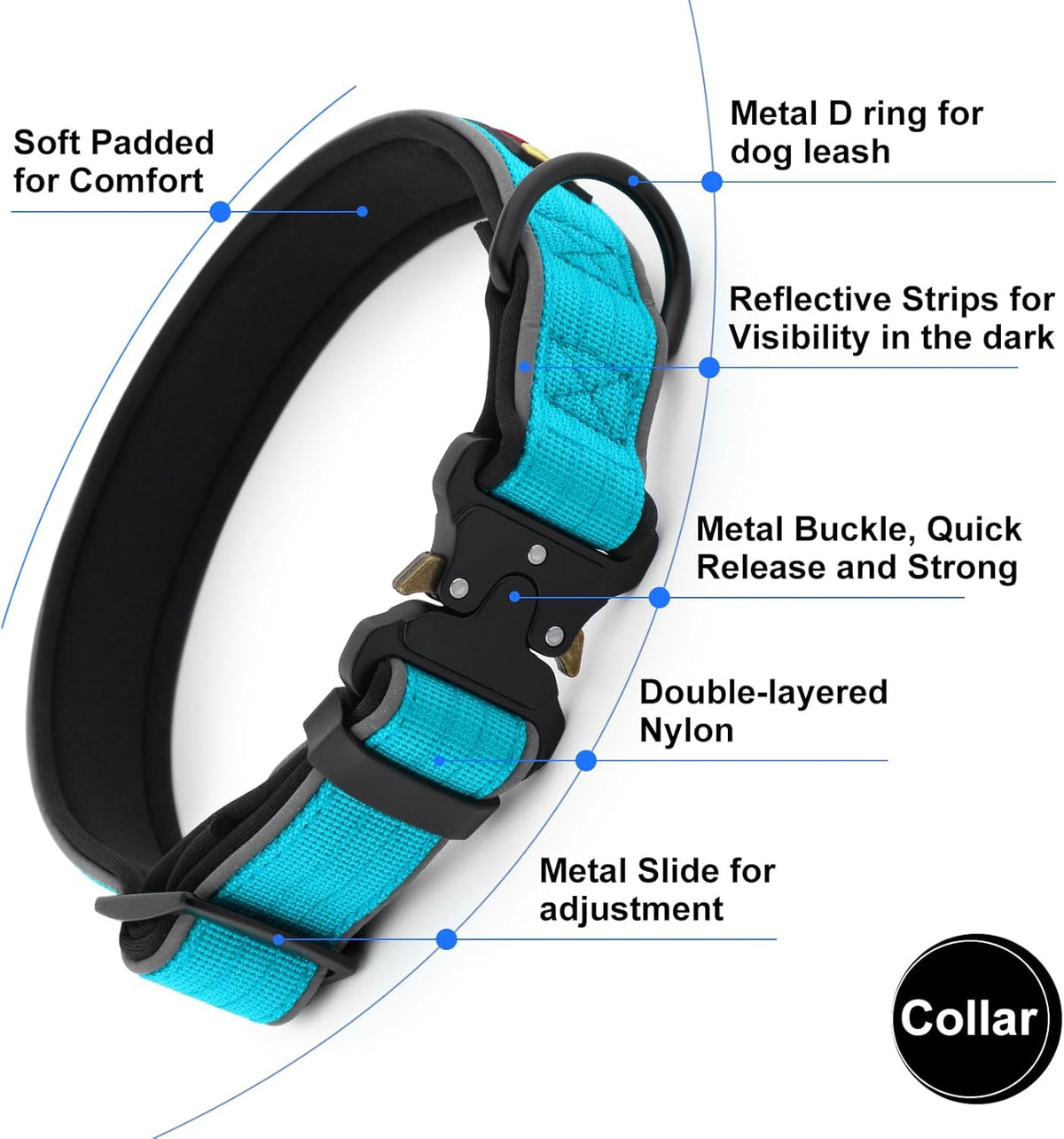 Plutus Pet Tactical Dog Collar, Reflective, Adjustable Heavy Duty Dog Collar, Soft Padded and