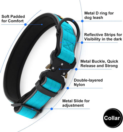 Plutus Pet Tactical Dog Collar, Reflective, Adjustable Heavy Duty Dog Collar, Soft Padded and