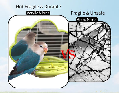 Bird Mirror with Perch & Slow Feeder – Interactive Bird Toy, Birds Cage Accessories for Parakeet