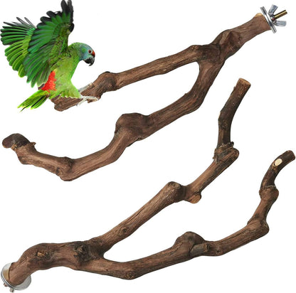 PINVNBY Natural Parrot Perch Bird Stand Pole Wild Grape Stick Paw Grinding Fork Parakeet Climbing