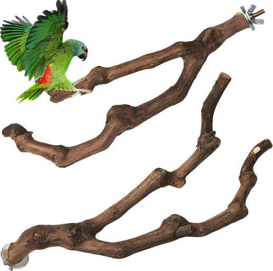 PINVNBY Natural Parrot Perch Bird Stand Pole Wild Grape Stick Paw Grinding Fork Parakeet Climbing