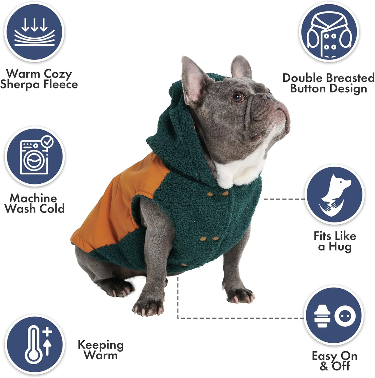 Spark Paws Reversible Dog Sweater, Sherpa Jacket Vest with Warm Fleece Lining, Warm Coat for