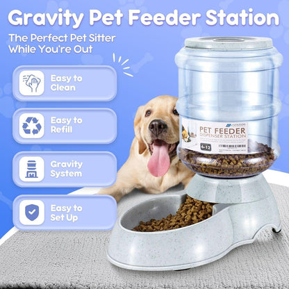 Flexzion Gravity Pet Feeder Food Dispenser (6-12 lb Size) Automatic Replenish Dry Food Storage