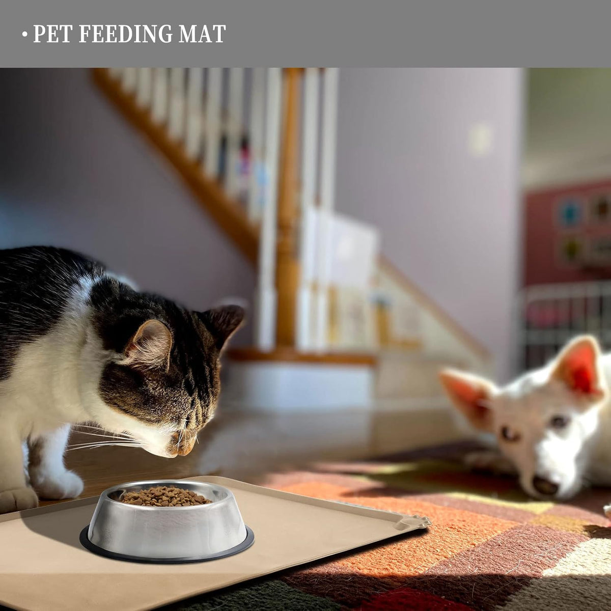 Waterproof Pet Feeding Mat with High Raised Edges, Heavier and Thicker Placemats for Cat Dog Water
