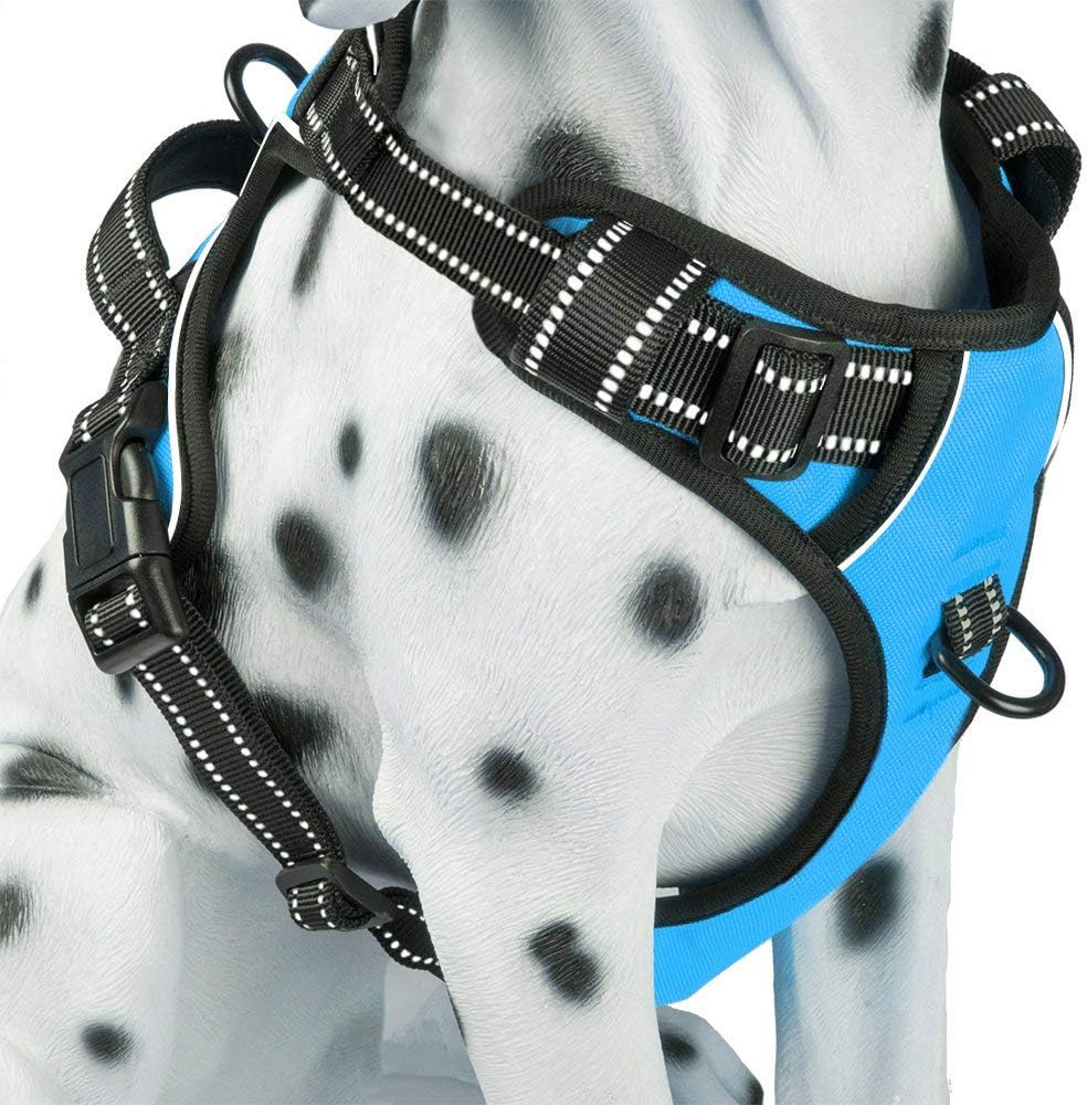 PoyPet No Pull Dog Harness, Reflective Comfortable Vest Harness with Front & Back 2 Leash