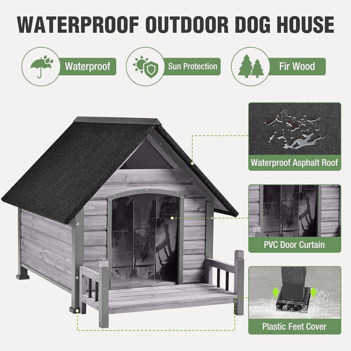 Dog House Outdoor with Anti-Chewing Iron Frame, Weatherproof Dog Kennel for Small Medium Large Dogs
