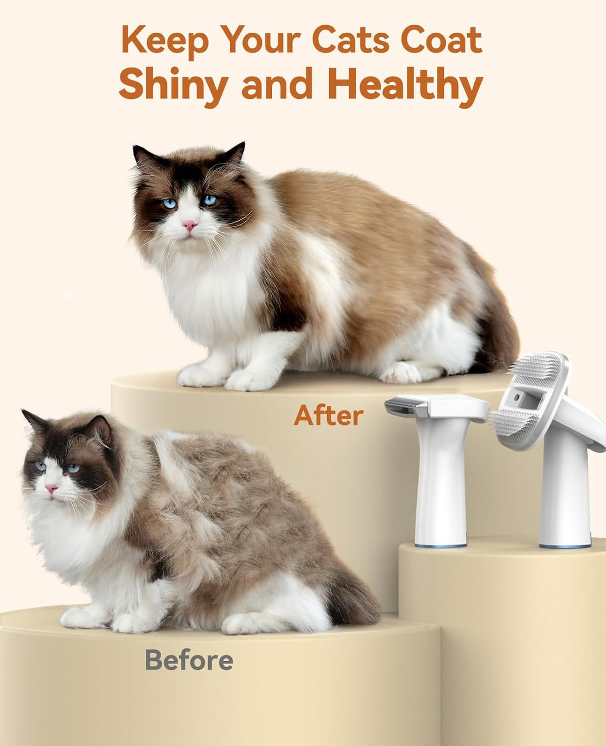 oneisall Cat Vacuum Groomer Quiet, Pet Vacuum Grooming Kit with Clipper Paw Trimmer & Brush, 1.5L
