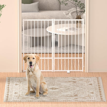 Full Metal Freestanding Dog Gate with Door, 36''Height Foldable Pet Dog Fence for Indoor & Outdoor