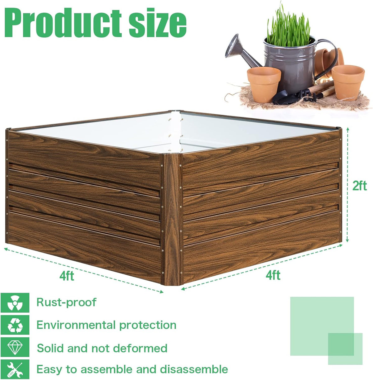 SnugNiture Galvanized Raised Garden Bed 4x4x2FT Outdoor Large Metal Planter Box Steel Kit for