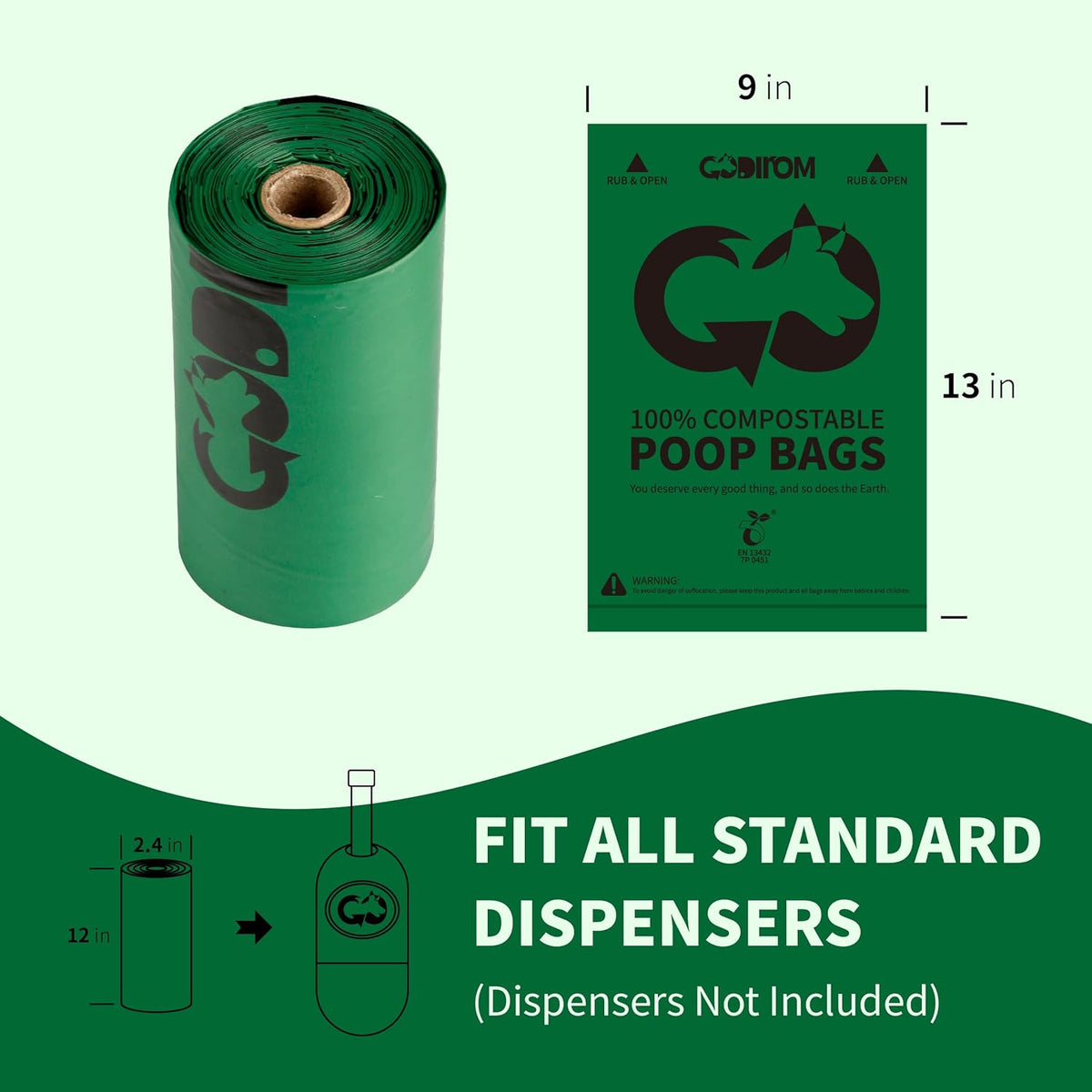 Certified 100% Compostable Poop Bags for Dogs, 270 Count Guaranteed Leak Proof and 18 Microns Extra
