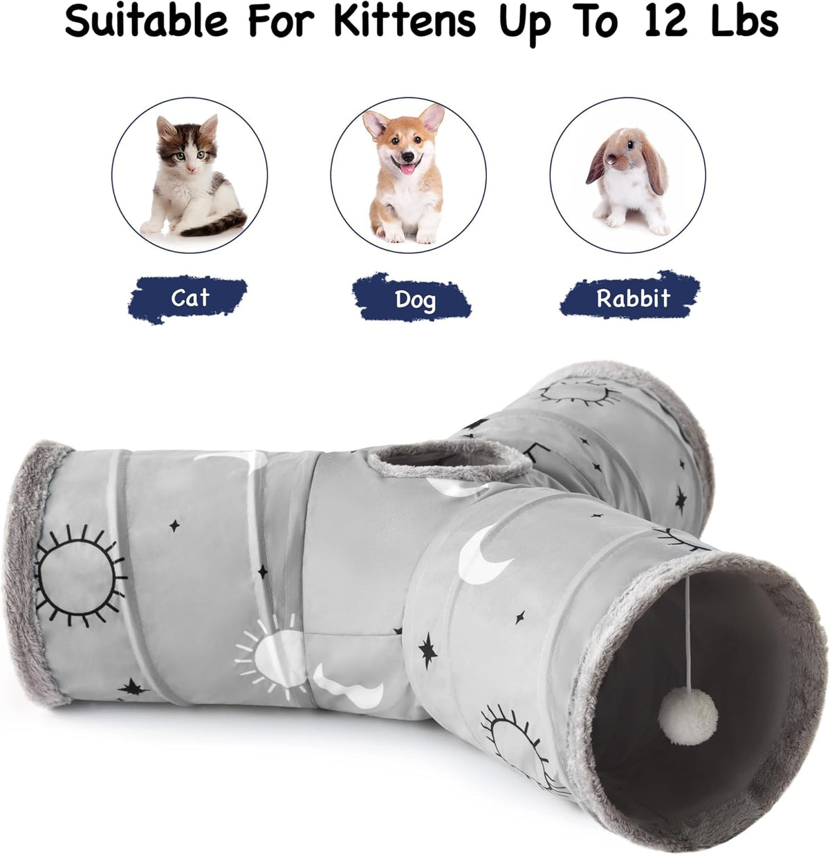 Tempcore Pet Cat Tunnel Tube Cat Toys 3 Way Collapsible, Cat Tunnels for Indoor Cats Fleece-Lined