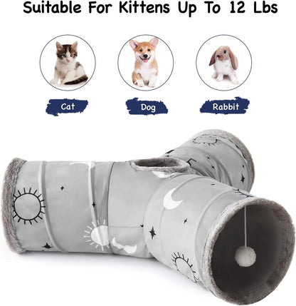 Tempcore Pet Cat Tunnel Tube Cat Toys 3 Way Collapsible, Cat Tunnels for Indoor Cats Fleece-Lined