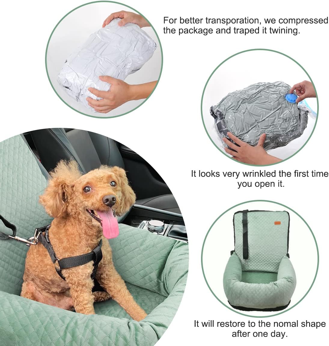 Dog Car Seat for Small Medium Dogs Up to 40lbs, Detachable Washable Soft Pet Booster Travel Bed for