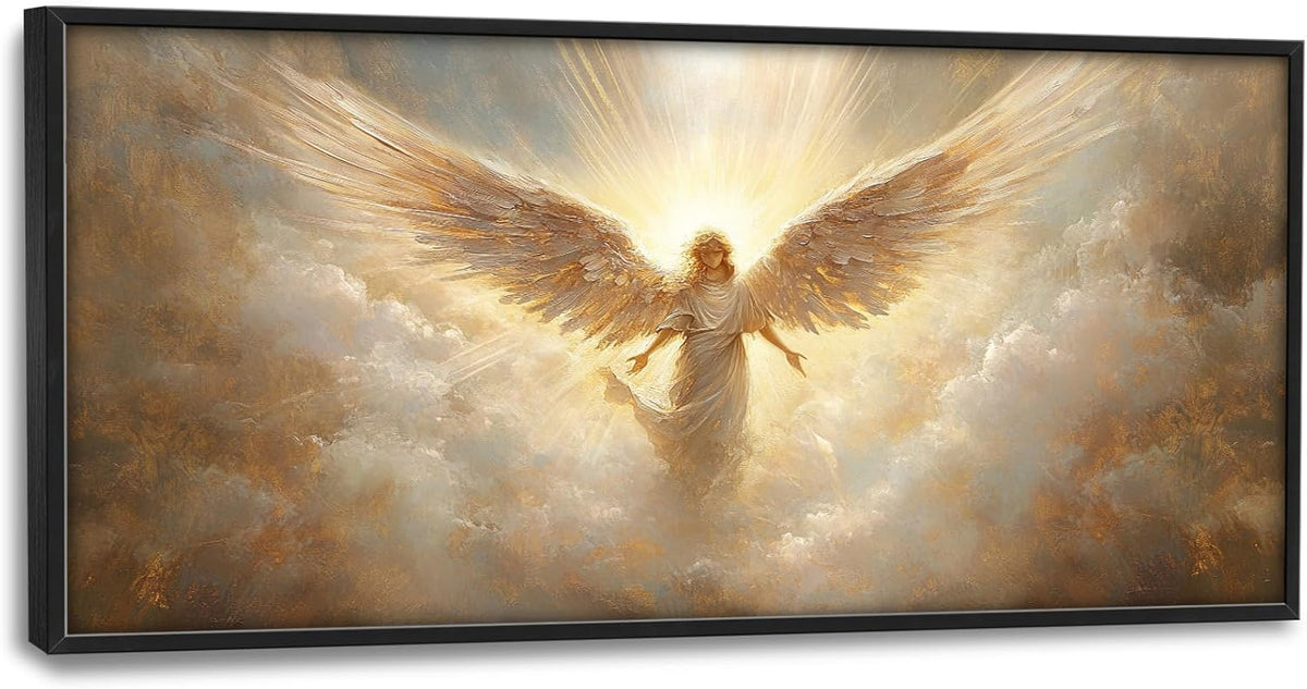 Large Angel Wall Art for Living Room, Framed Oversized Angel Wing Wall Decor Fantasy Sky Clouds