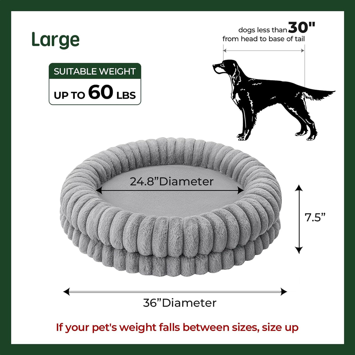 BALANCE Luxury Donut Dog Bed, 36 Inches Round Dog Beds Large Sized Dogs Washable, Orthopedic