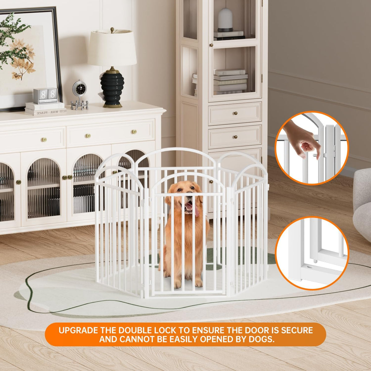 6 Panles Full Matel Freestanding Dog Gates with Door, 144"Extra Wide 32"Tall Free Standing Dog Pet