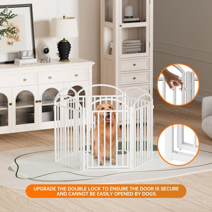 6 Panles Full Matel Freestanding Dog Gates with Door, 144"Extra Wide 32"Tall Free Standing Dog Pet