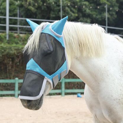 Horse Fly Mask with Ears & Long Nose Cover | Forelock Opening for Tangle-Free Mane Care | UV