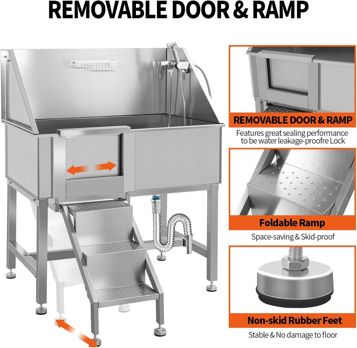 38 Inch Dog Bathing Station for Large Dogs, Stainless Steel Dog Pet Washing Station, Professional