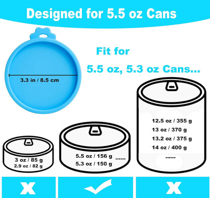 COMTIM Cat Food Can Covers Lids for 5.5 oz Cans, 2 Pack Silicone Cat Food Can Lids for 5.5 oz 5.3