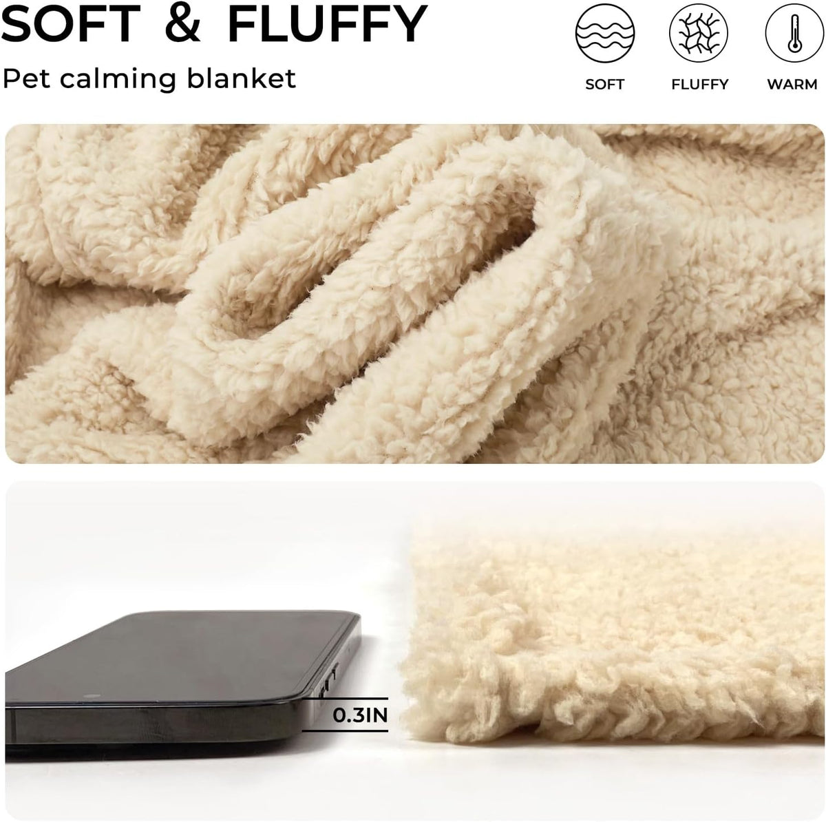 Luciphia 1 Pack 3 Calming Dog Blanket Fluffy Premium Fleece Pet Blankets Soft Sherpa Throw for Dogs