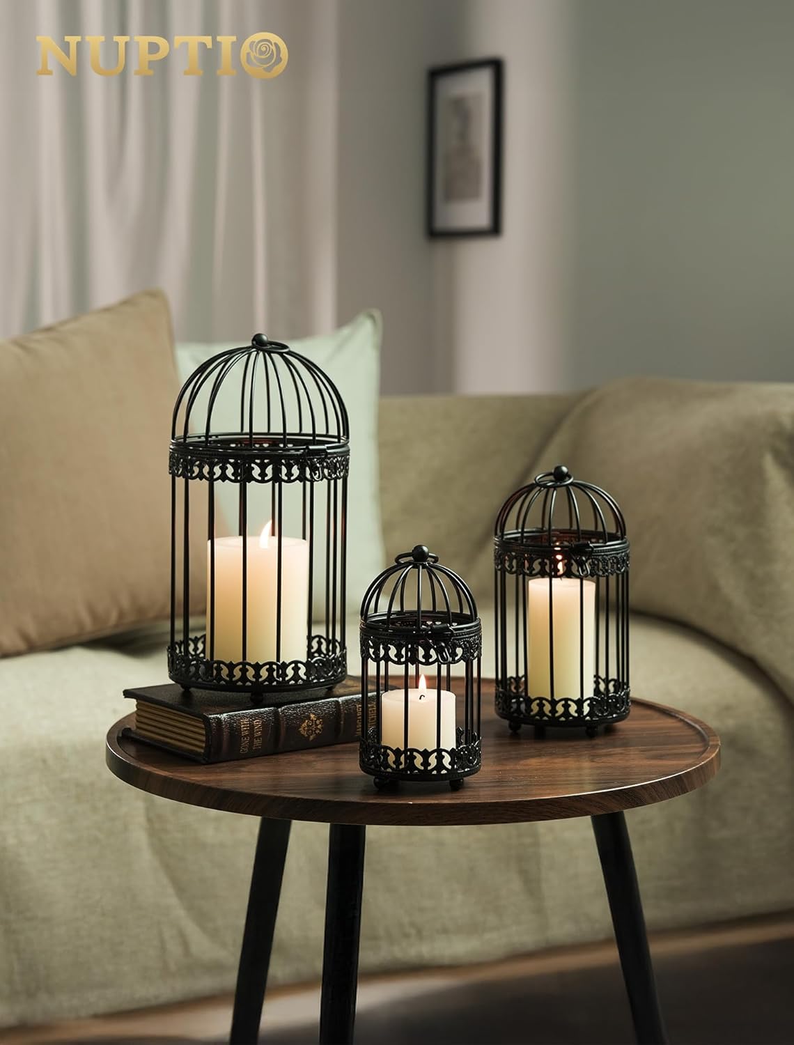 NUPTIO Decorative Bird Cages for Centerpiece: Black Vintage Bird Cage Hanging Lantern Set of 3