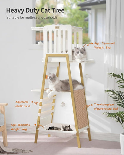FourFurPets Modern Cat Tree, 58-Inch Cat Tower for Large Cats, Maine Coon Cat Tree with Scratching